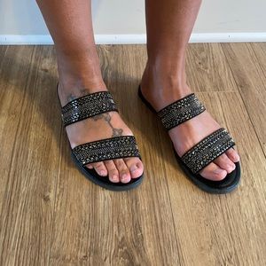 Black crystal sandals